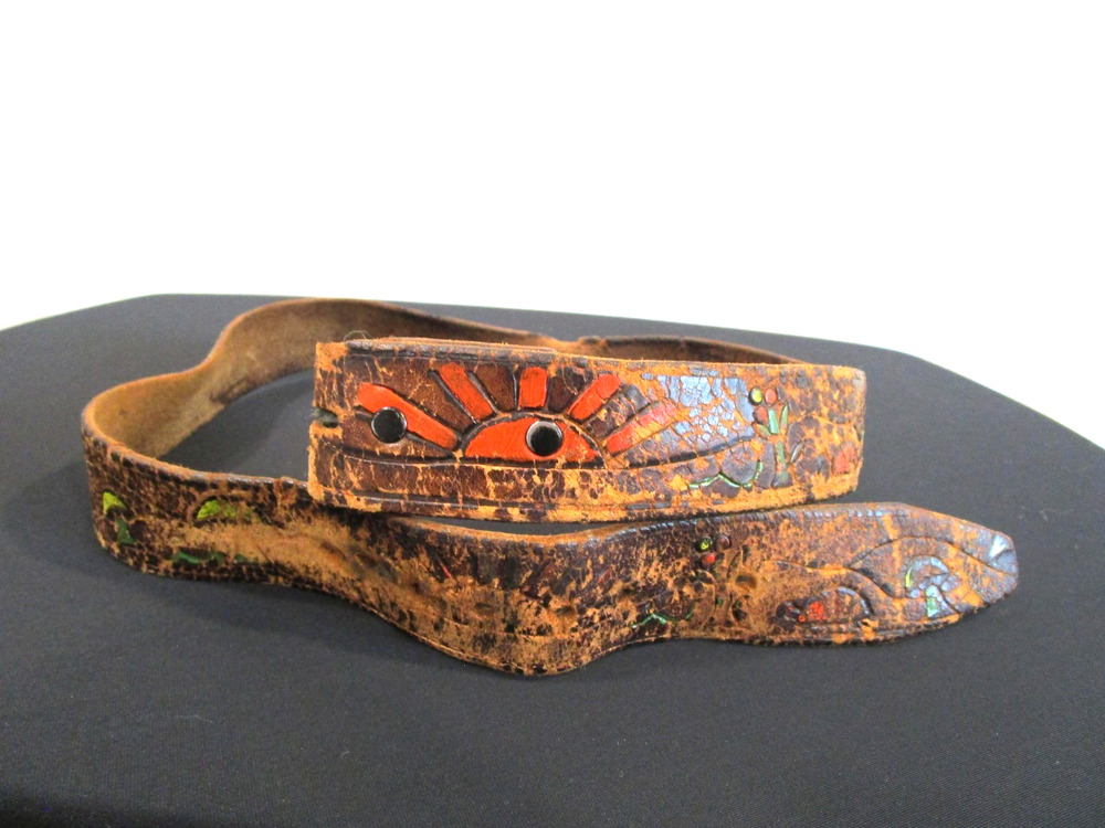 VTG 70s Hippie Distressed Brown Leather Tooled Replacement Belt Adult Sz 32